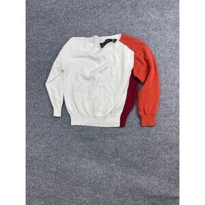 Parish LA Sweater Women's Small White Colorblock Silk Blend Pullover Crew Neck